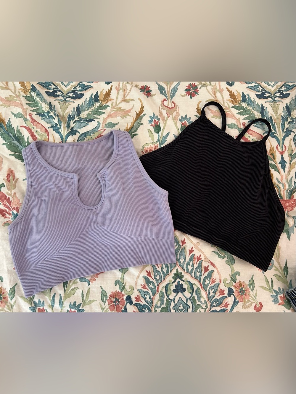 Ribbed Crop Ba Bralette Tank Top Bundle - Lavender and Black JoyLab Amazon Comfy